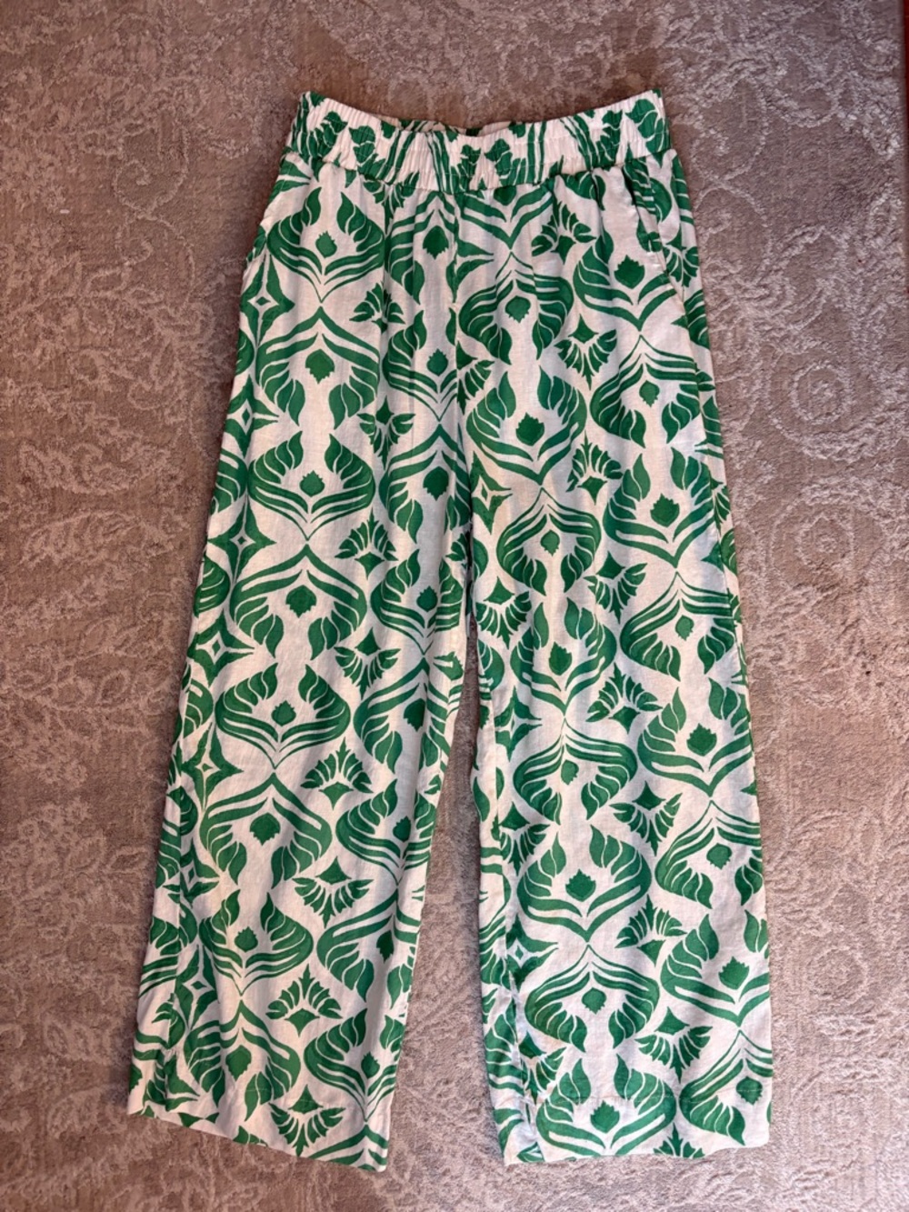 Christian Siriano Green and White Patterned Pants